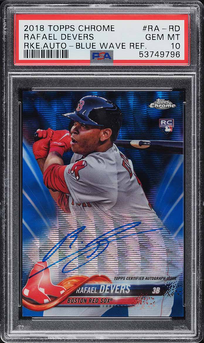 2018 Topps Chrome Blue Wave Refractor Rafael Devers RC AUTO /150 #RA-RD PSA 10