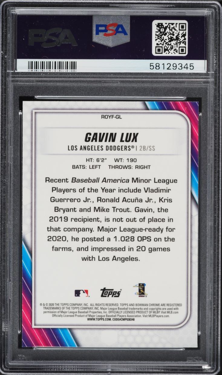 2020 Bowman Chrome ROY Favorites Gavin Lux ROOKIE #ROYF-GL PSA 10 GEM MINT
