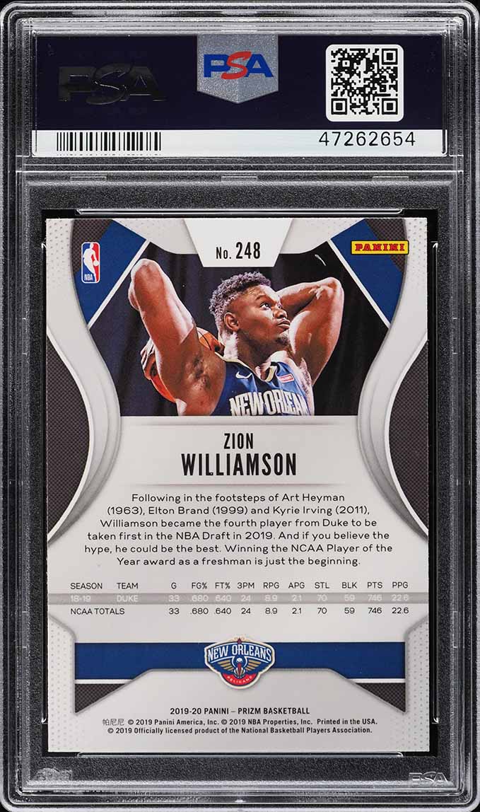 2019 Panini Prizm Zion Williamson ROOKIE #248 PSA 10 GEM MINT
