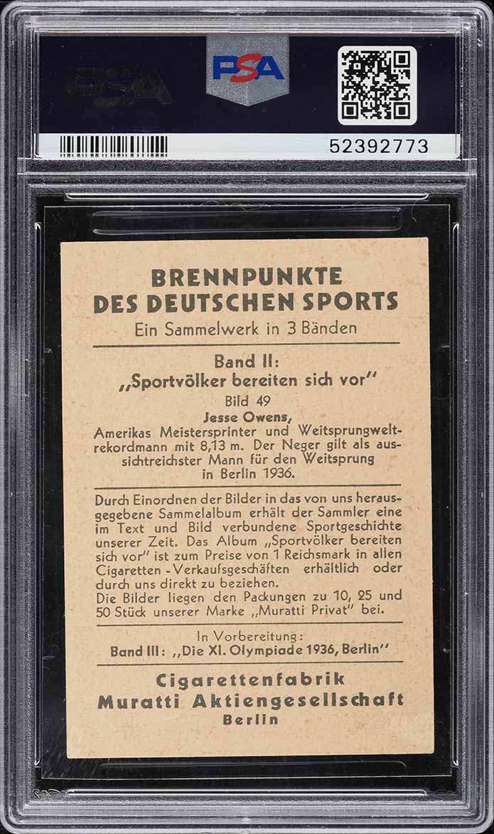 1935 Muratti Olympischen Spielen Jesse Owens ROOKIE #49 PSA 4 VGEX