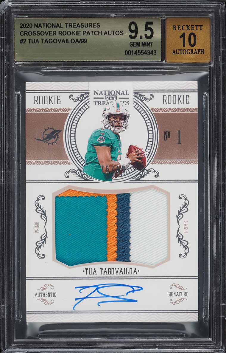2020 National Treasures Crossover Tua Tagovailoa ROOKIE PATCH AUTO /99 BGS 9.5