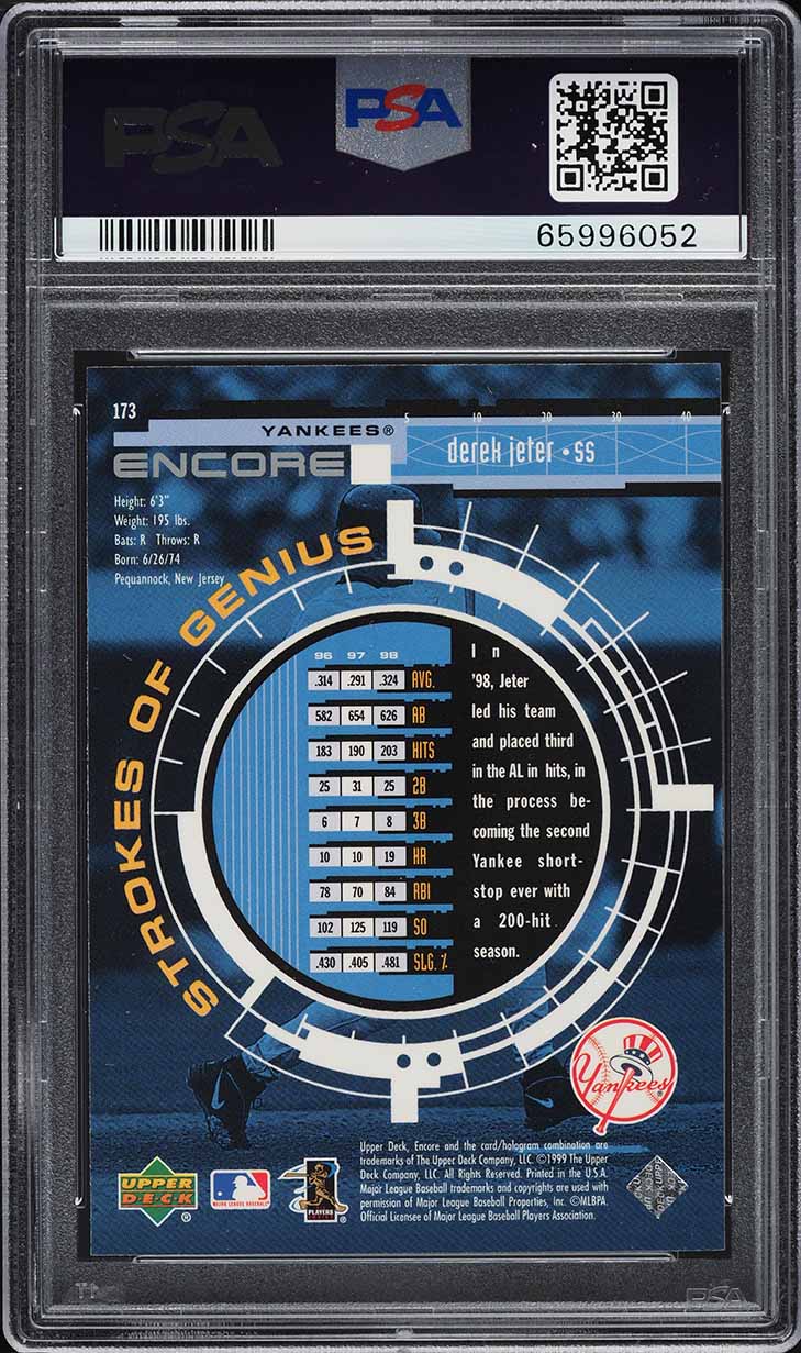 1999 Upper Deck Encore Derek Jeter #173 PSA 10 GEM MINT