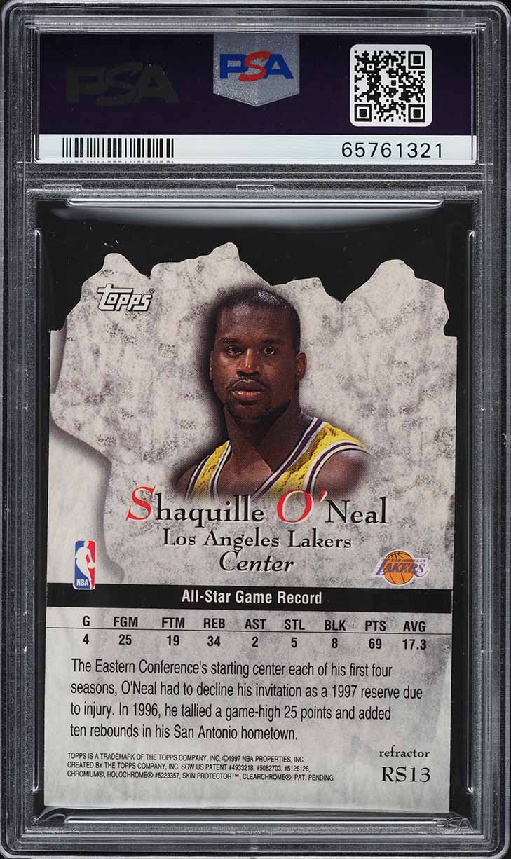 1997 Topps Rock Stars Refractor Shaquille O'Neal #RS13 PSA 10 GEM MINT