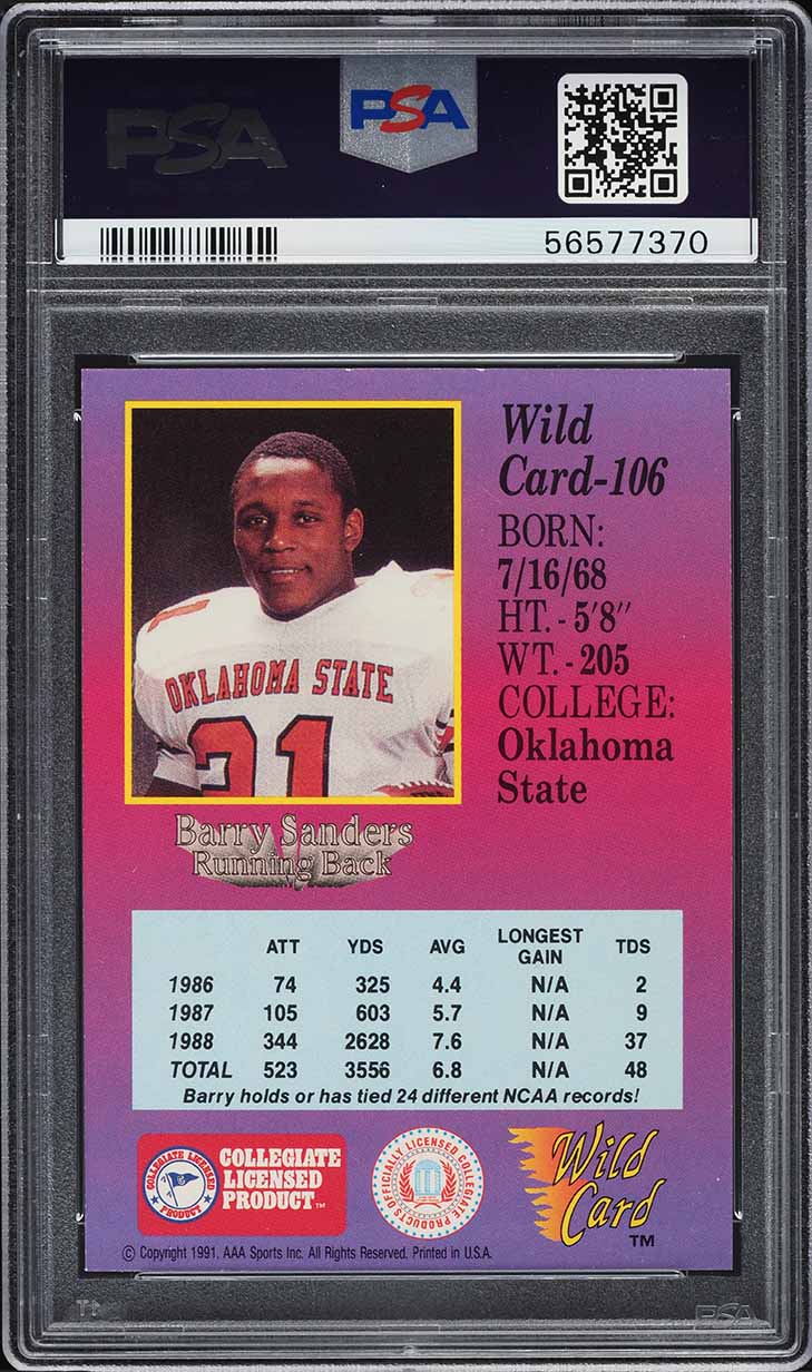1991 Wild Card College Draft Picks Barry Sanders #106 PSA 8 NM-MT