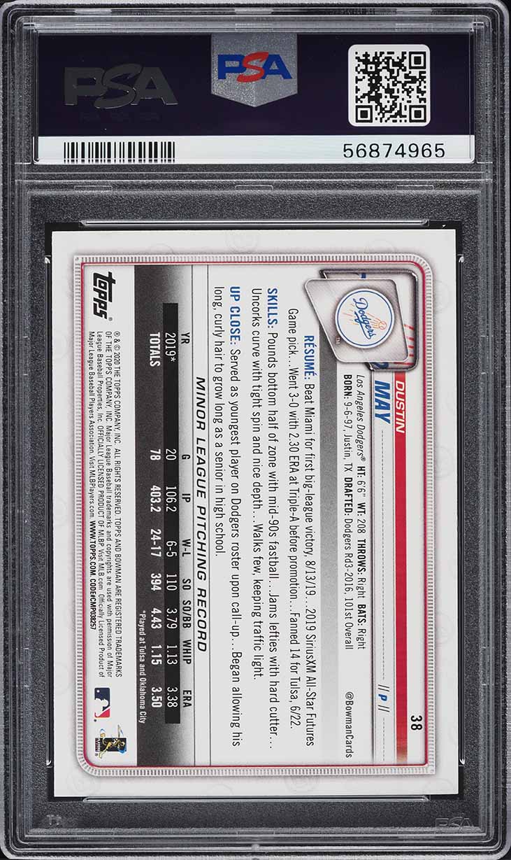 2020 Bowman Dustin May ROOKIE #38 PSA 10 GEM MINT