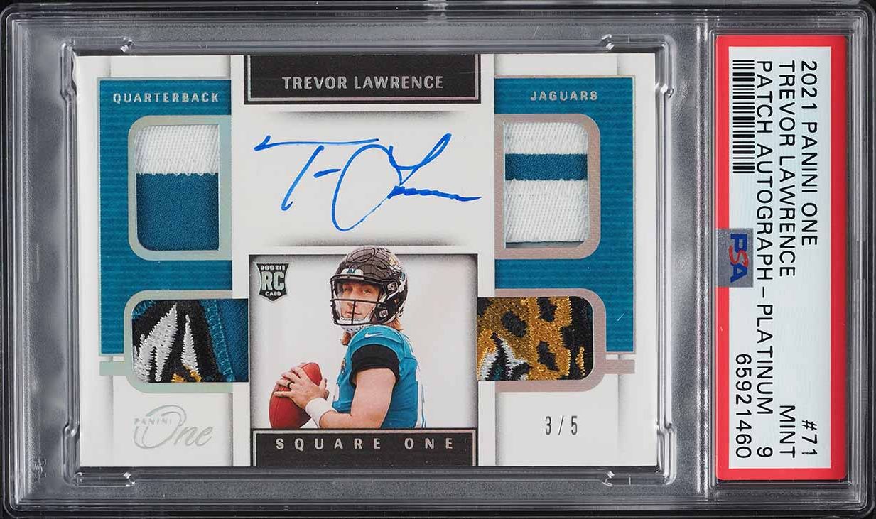 2021 Panini One Platinum Trevor Lawrence ROOKIE PATCH AUTO /5 #71 PSA 9 MINT