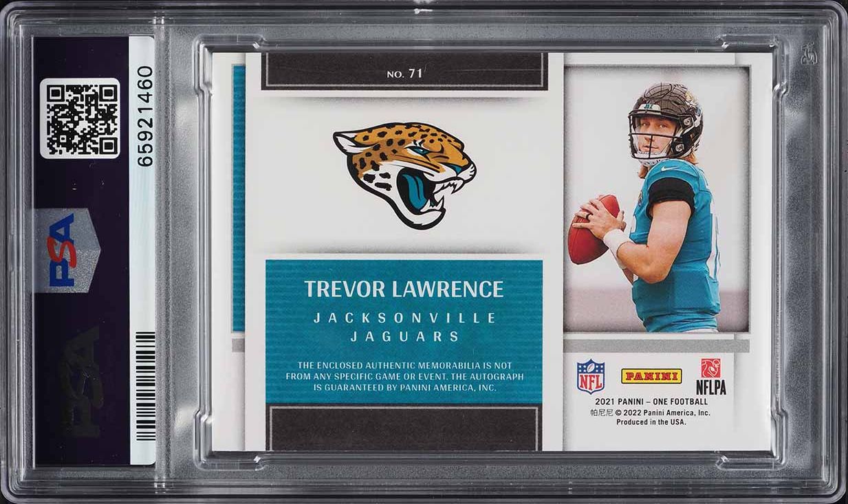 2021 Panini One Platinum Trevor Lawrence ROOKIE PATCH AUTO /5 #71 PSA 9 MINT