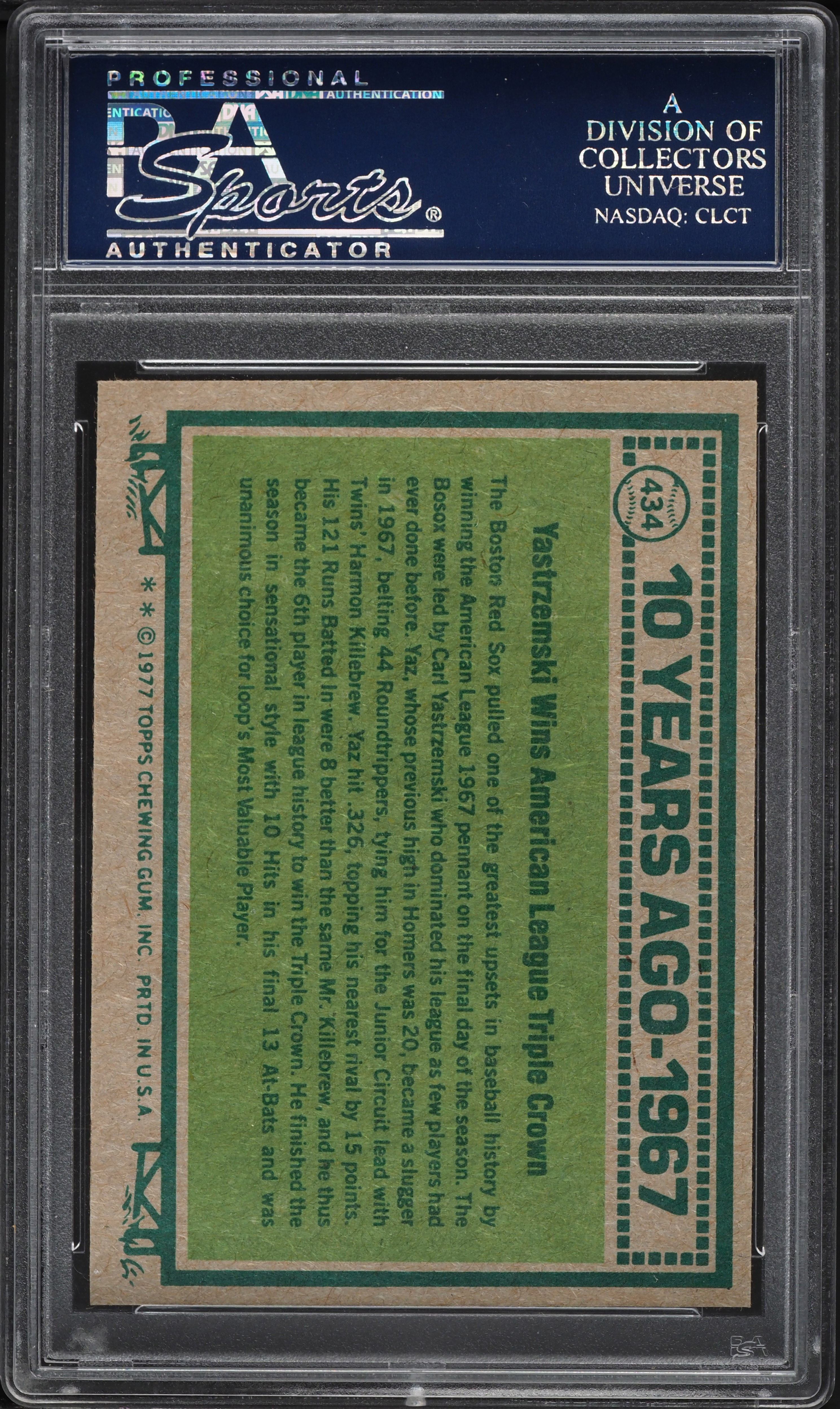 1977 Topps Carl Yastrzemski TURN BACK THE CLOCK #434 PSA 10 GEM