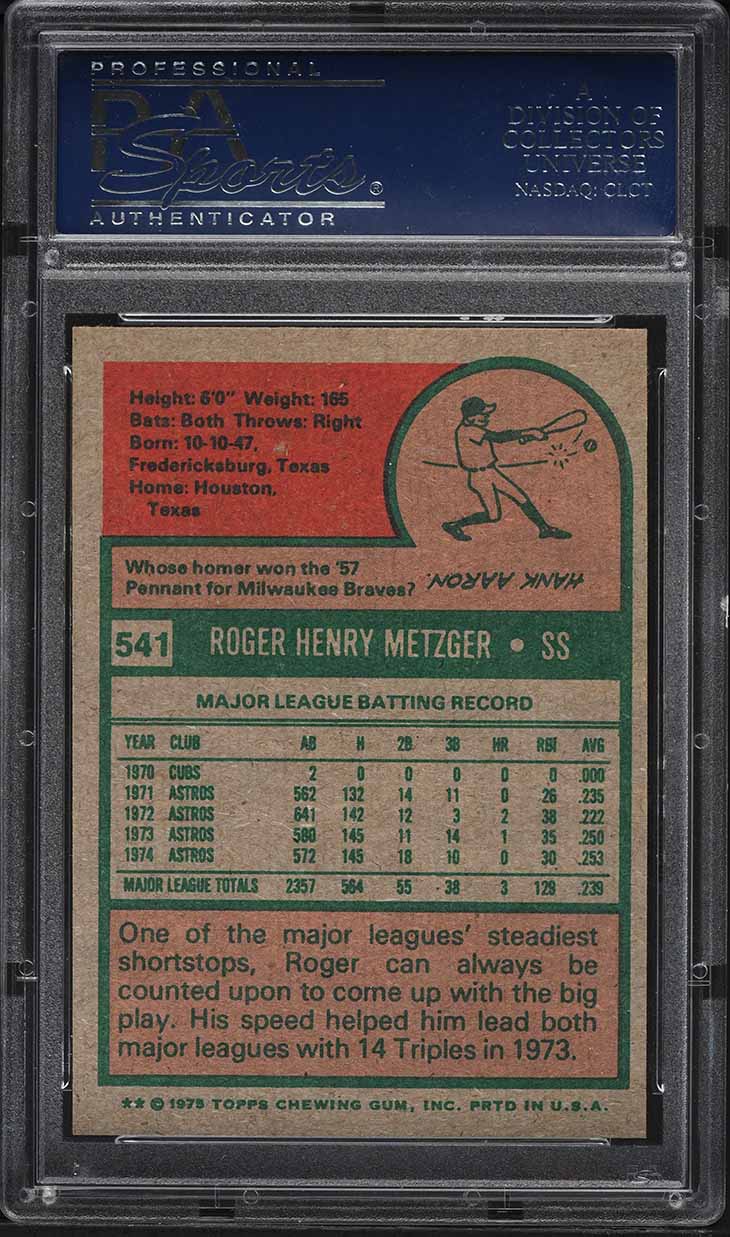 1975 Topps Roger Metzger #541 PSA 8 NM-MT