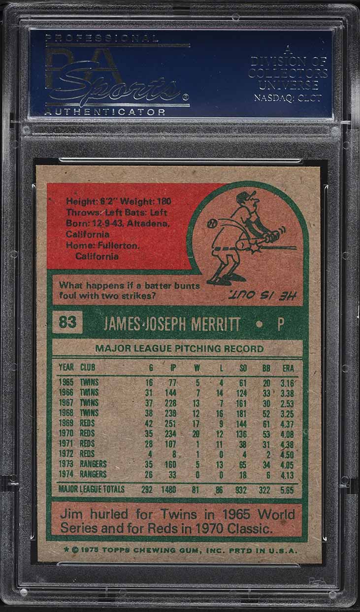 1975 Topps Jim Merritt #83 PSA 8 NM-MT