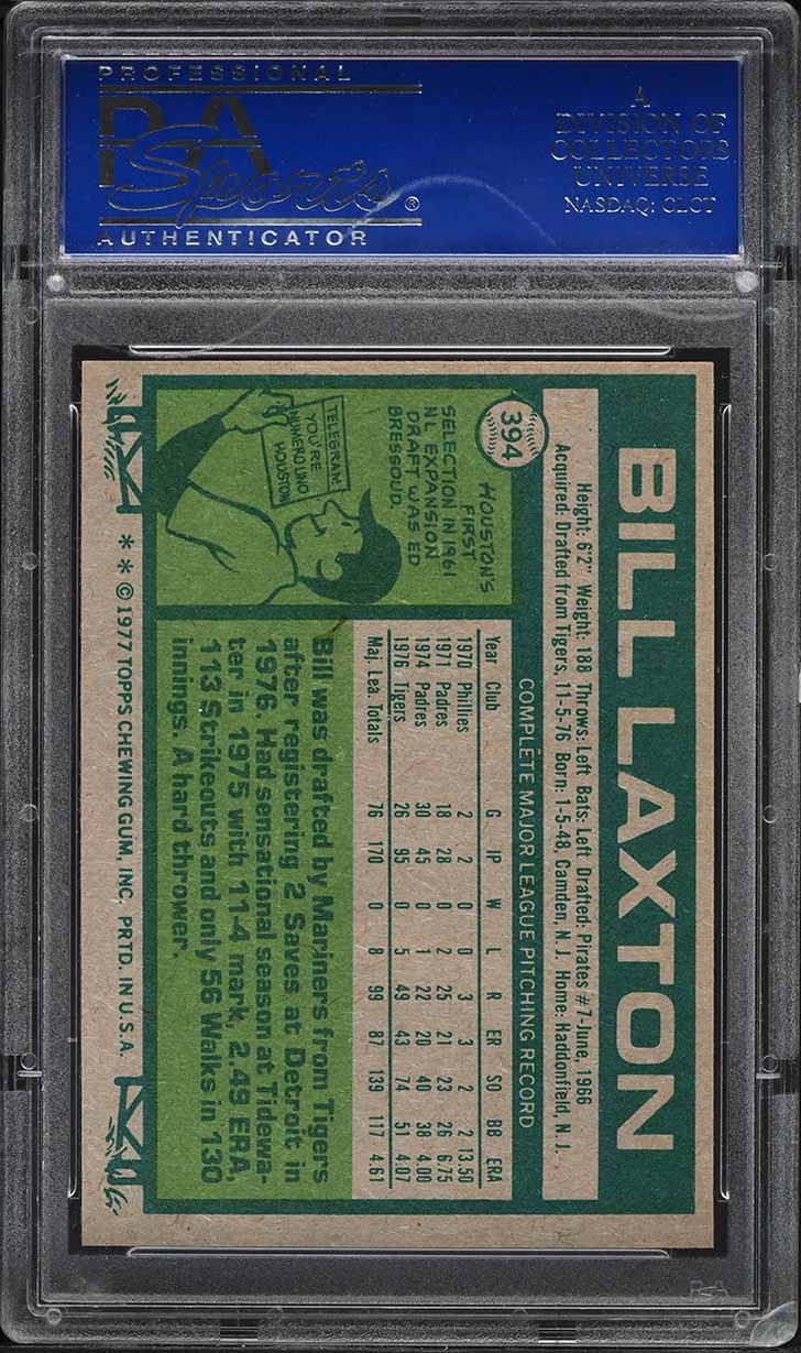 1977 Topps Bill Laxton #394 PSA 10 GEM MINT