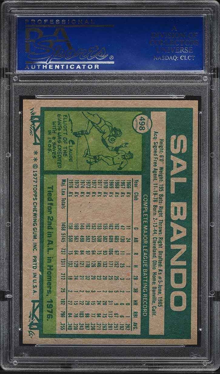 1977 Topps Sal Bando #498 PSA 7 NRMT