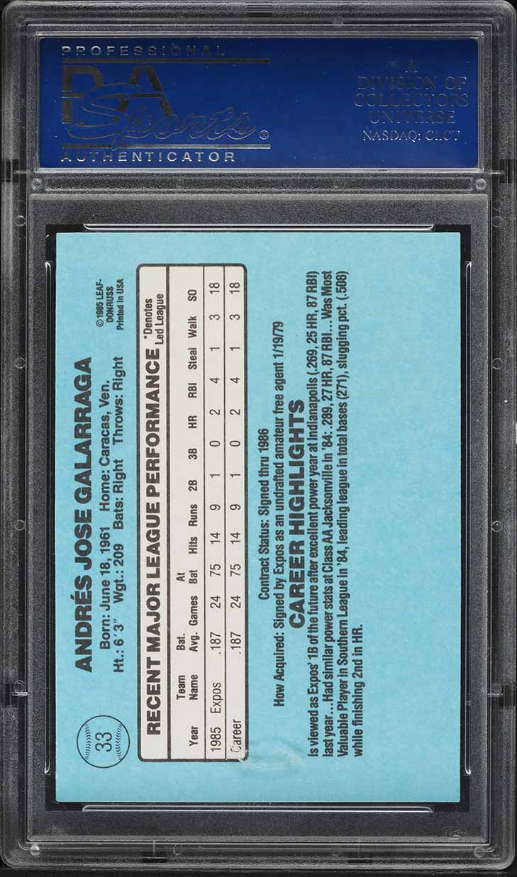 1986 Donruss Andres Galarraga ROOKIE #33 PSA 9 MINT