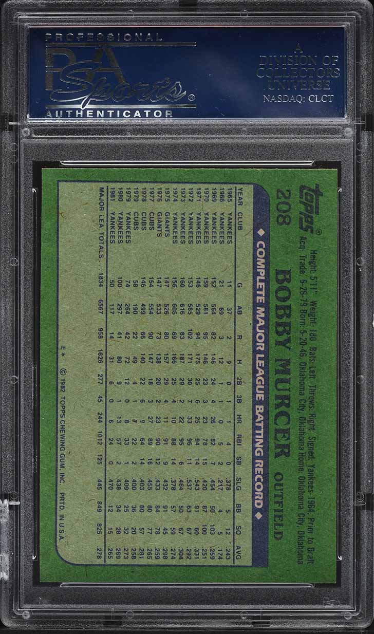 1982 Topps Bobby Murcer #208 PSA 10 GEM MINT