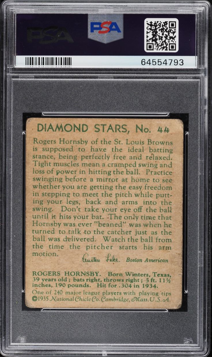 1935 Diamond Stars Rogers Hornsby #44 PSA 1.5 FR