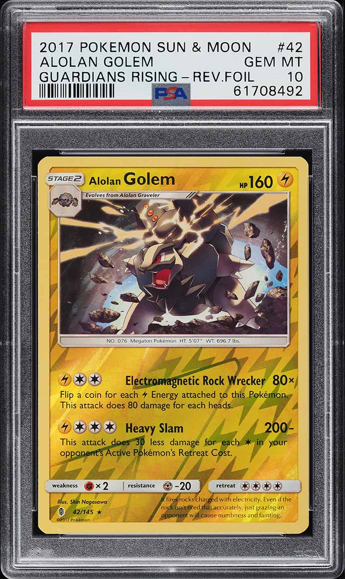 2017 Pokemon Sun & Moon Guardians Rising Reverse Holo Alolan Golem #42 PSA 10 on Fanatics Collect 2017 Pokemon Sun & Moon Guardians Rising Reverse Holo Alolan Golem #42 PSA 10 on Fanatics Collect
