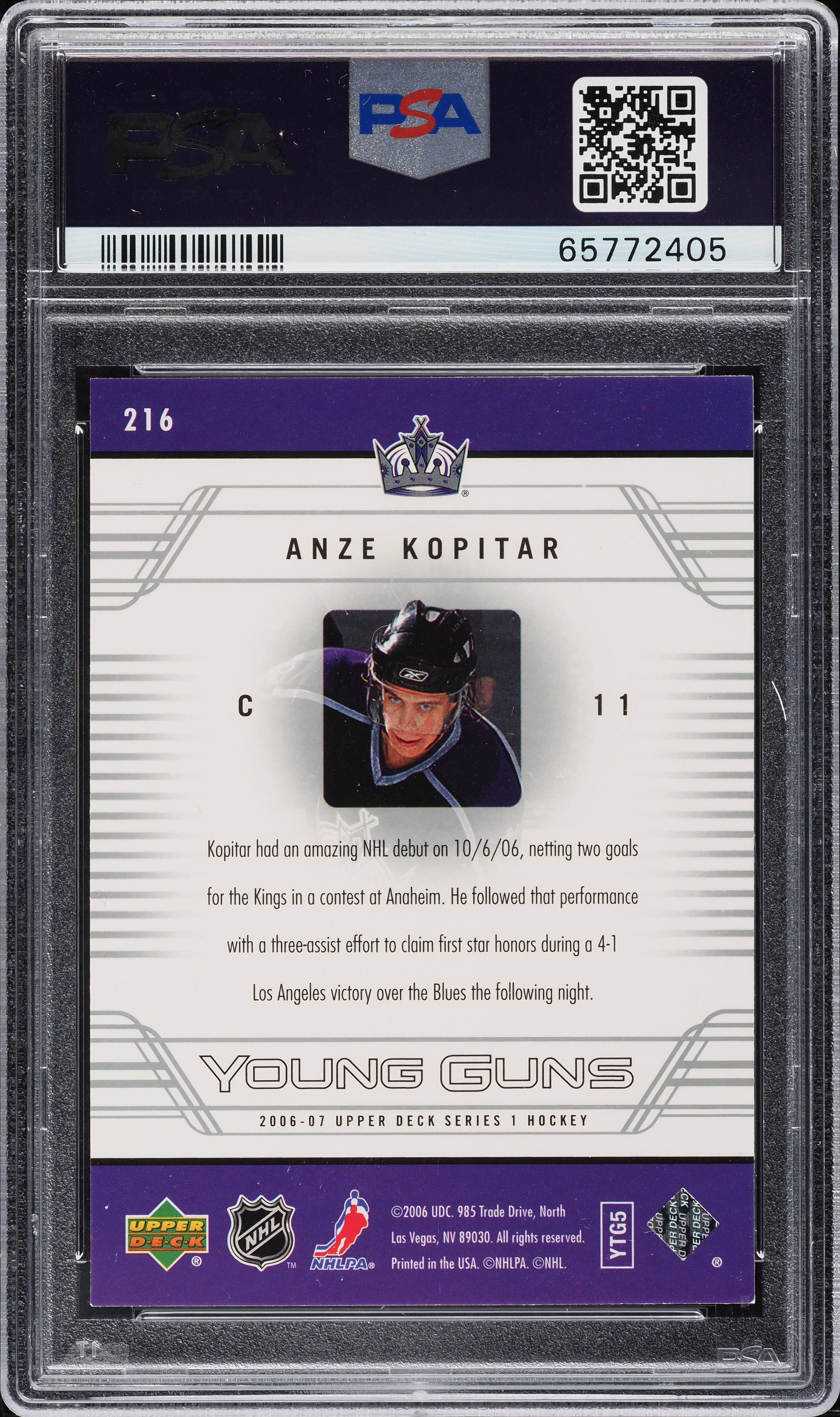 2006 Upper Deck Young Guns Anze Kopitar ROOKIE #216 PSA 9 MINT on