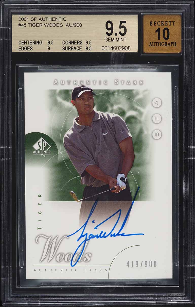 2001 SP Authentic Golf Tiger Woods ROOKIE AUTO /900 #45 BGS 9.5 GEM MINT
