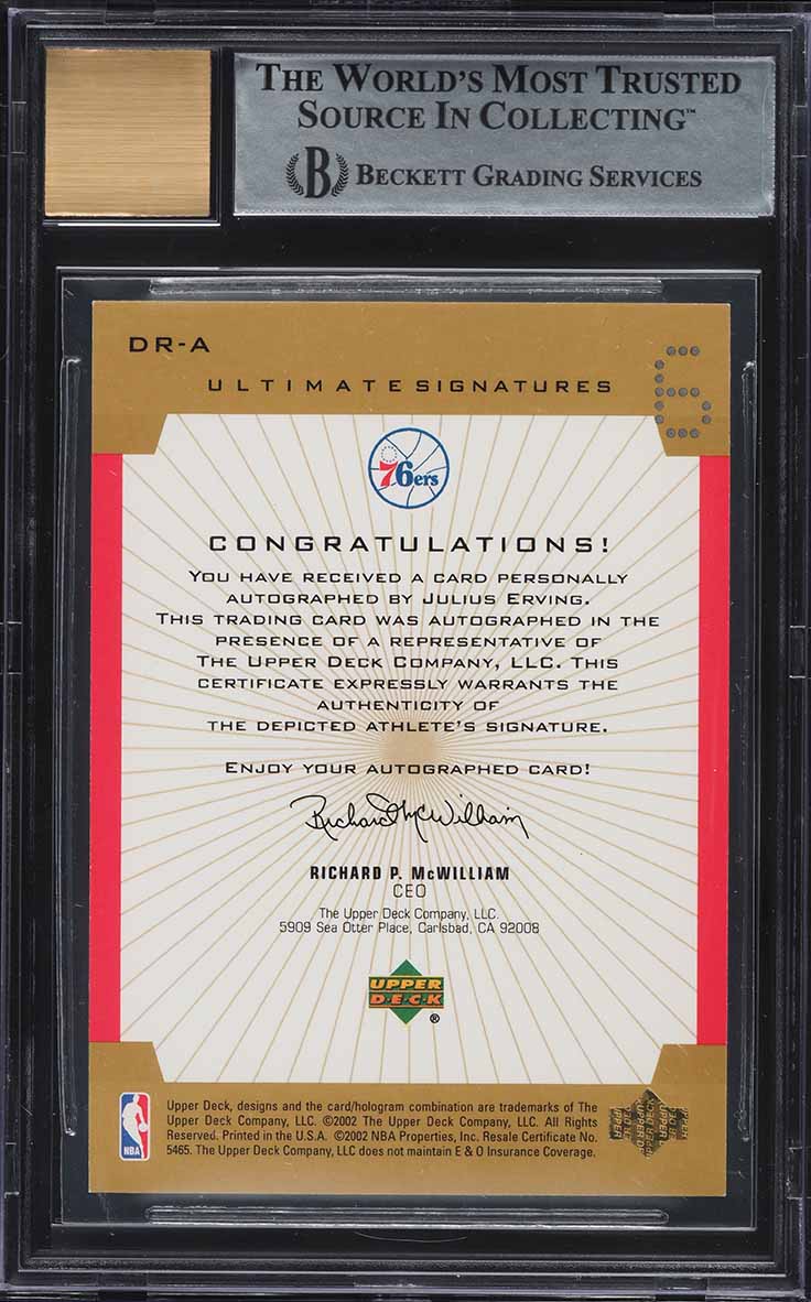 2001 Ultimate Collection Signatures Gold Julius Erving AUTO JSY # 6/6 BGS 8.5