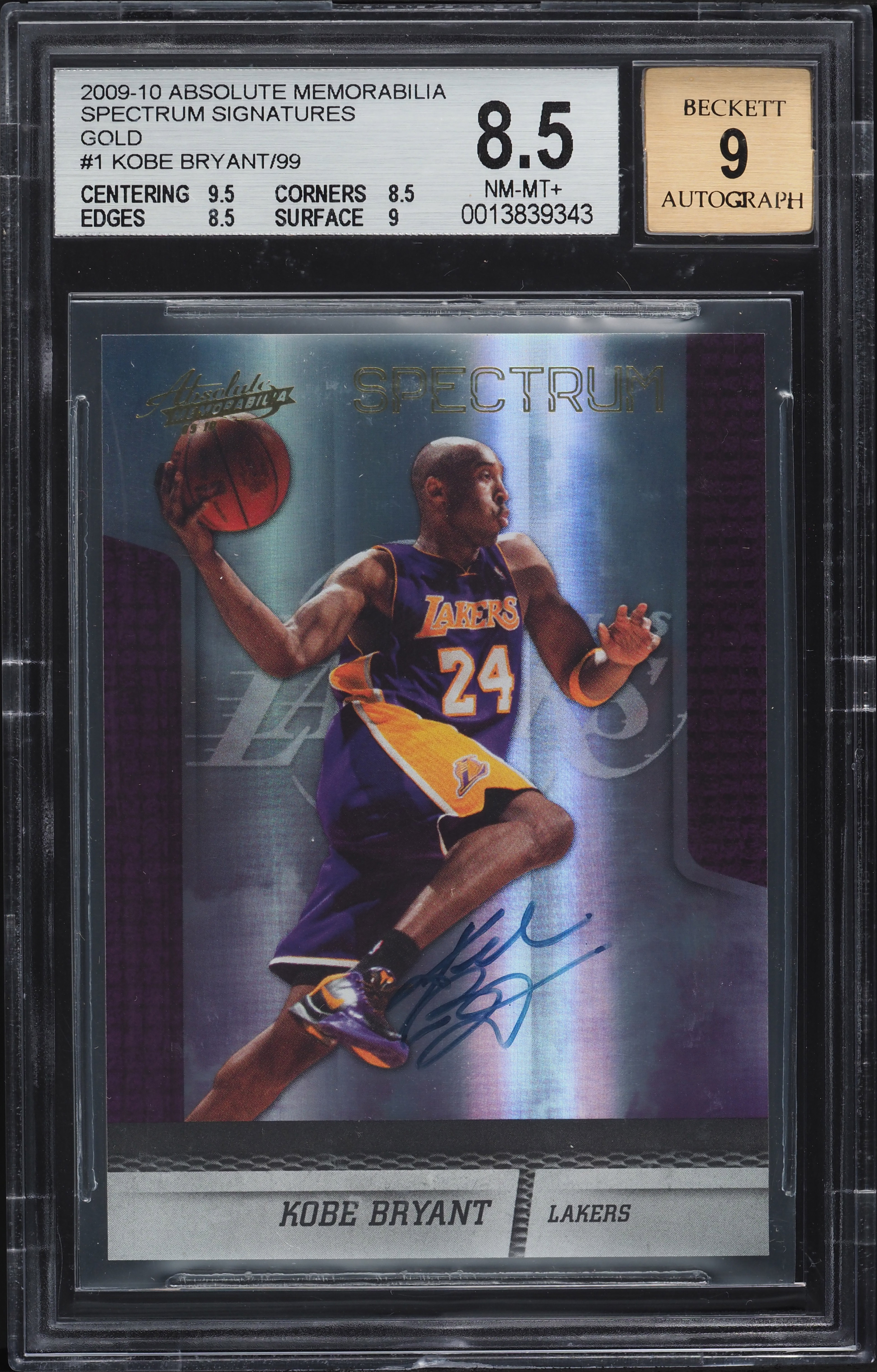 2009 Absolute Memorabilia Spectrum Gold Kobe Bryant AUTO /99 #1