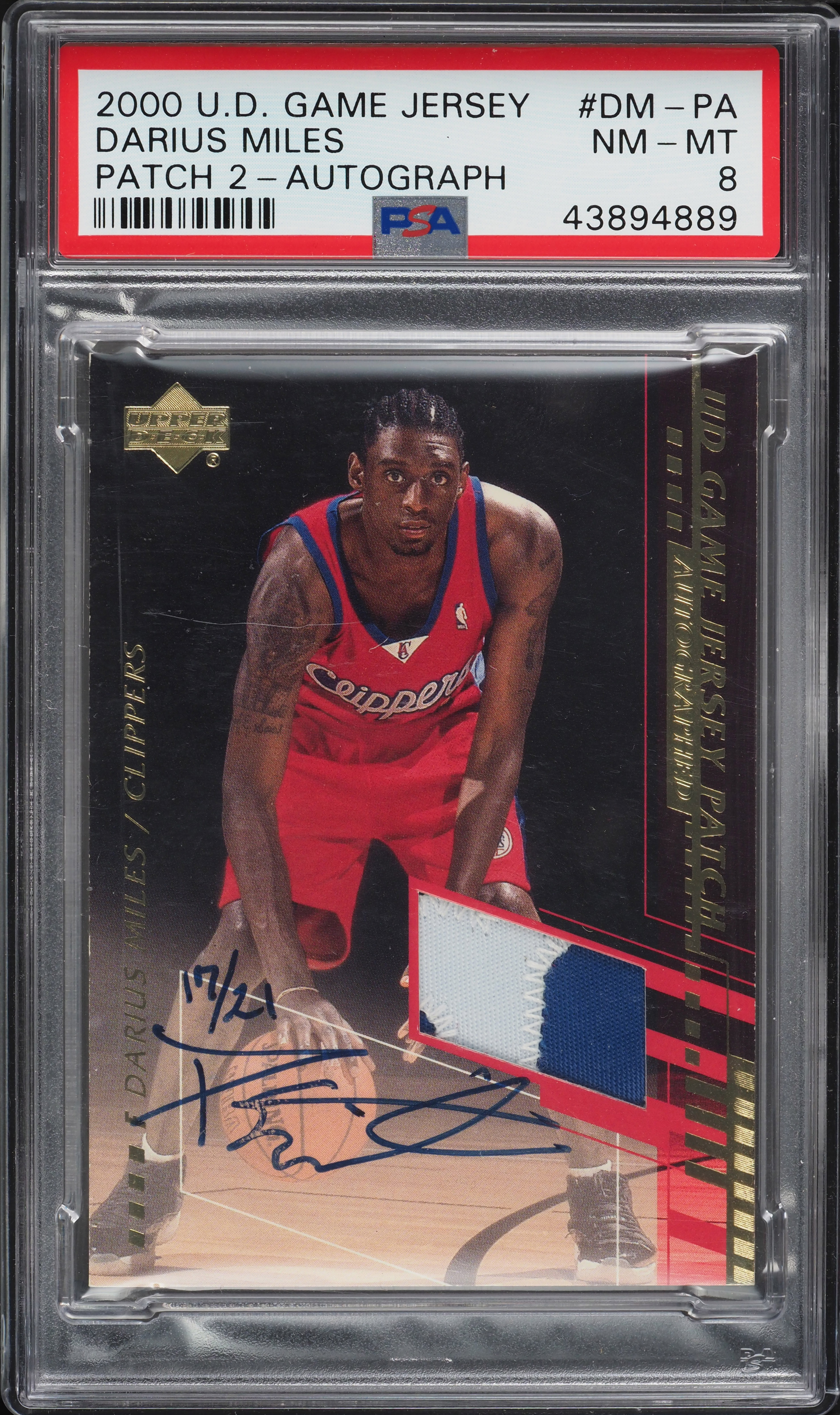 2000 Upper Deck Game Jersey Darius Miles ROOKIE PATCH AUTO /21 #DM 