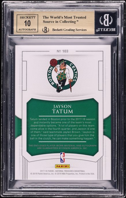 2017 National Treasures Jayson Tatum ROOKIE PATCH AUTO /99 #103 BGS 9.5 GEM MINT