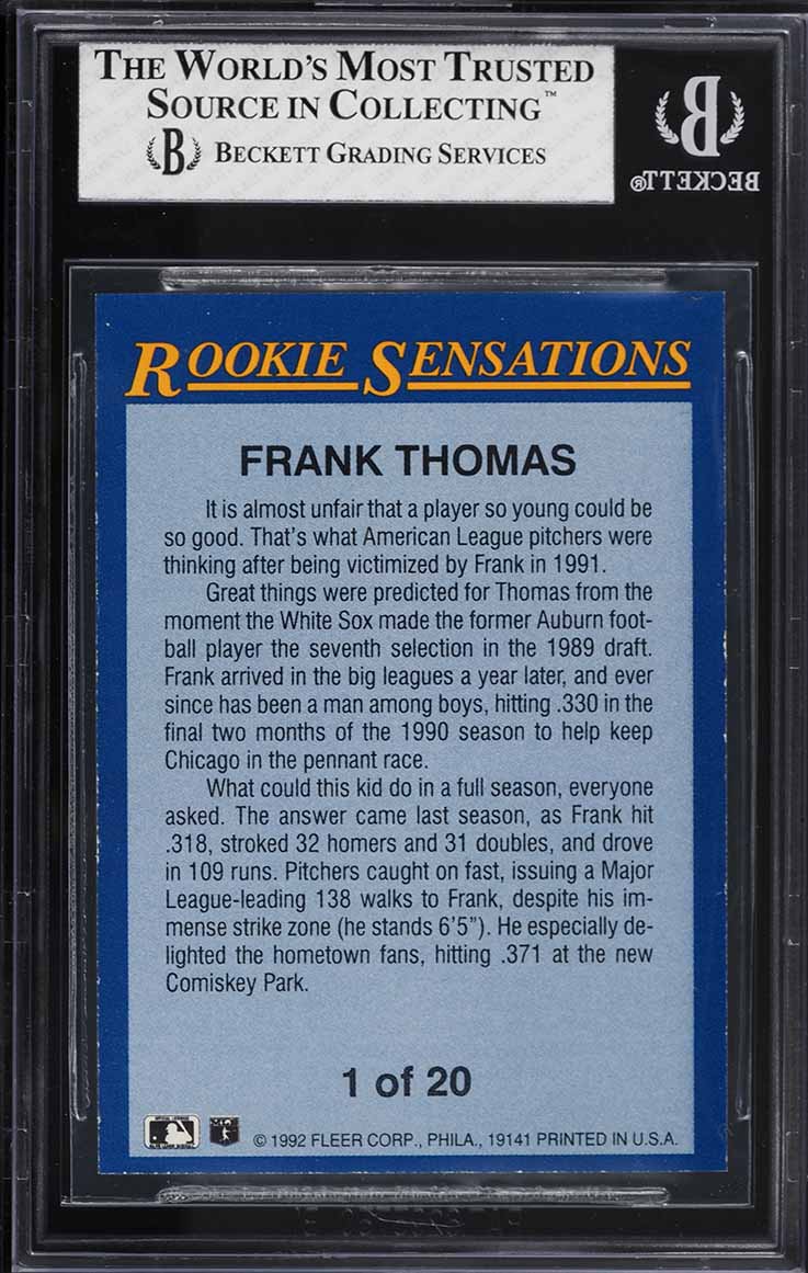 1992 Fleer Rookie Sensations Frank Thomas #1 BGS 8 NM-MT