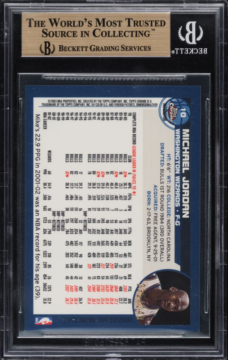 2002 Topps Chrome White Refractor Michael Jordan /249 #10 BGS 9.5 GEM MINT