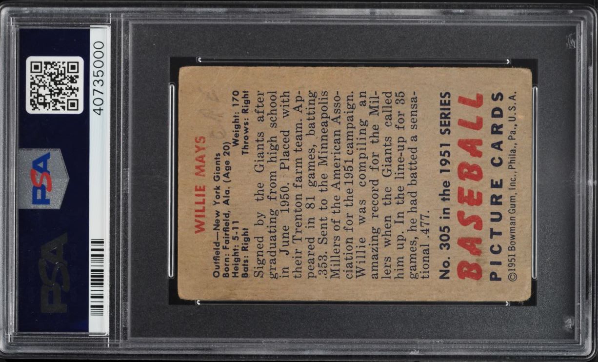 1951 Bowman Willie Mays ROOKIE #305 PSA 2(mk) GD