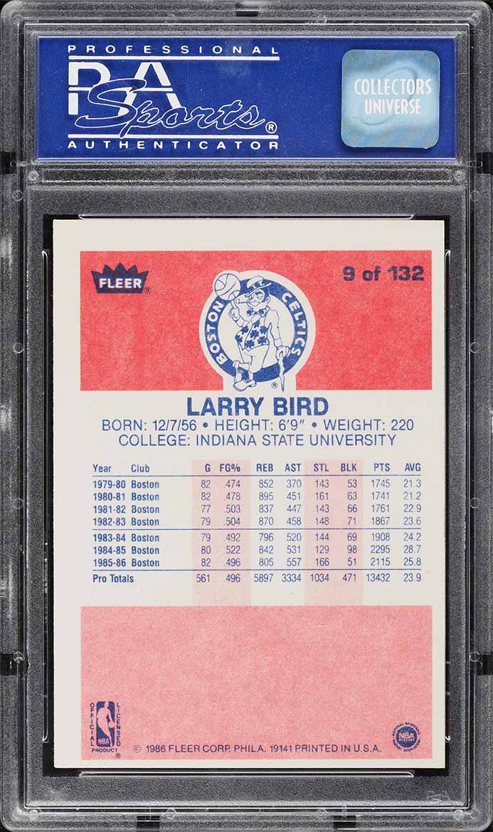 1986 Fleer Basketball Larry Bird #9 PSA 6 EXMT
