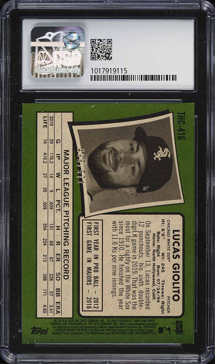 2020 Topps Heritage Chrome Refractor Lucas Giolito /571 #THC-416 CSG 9 MINT