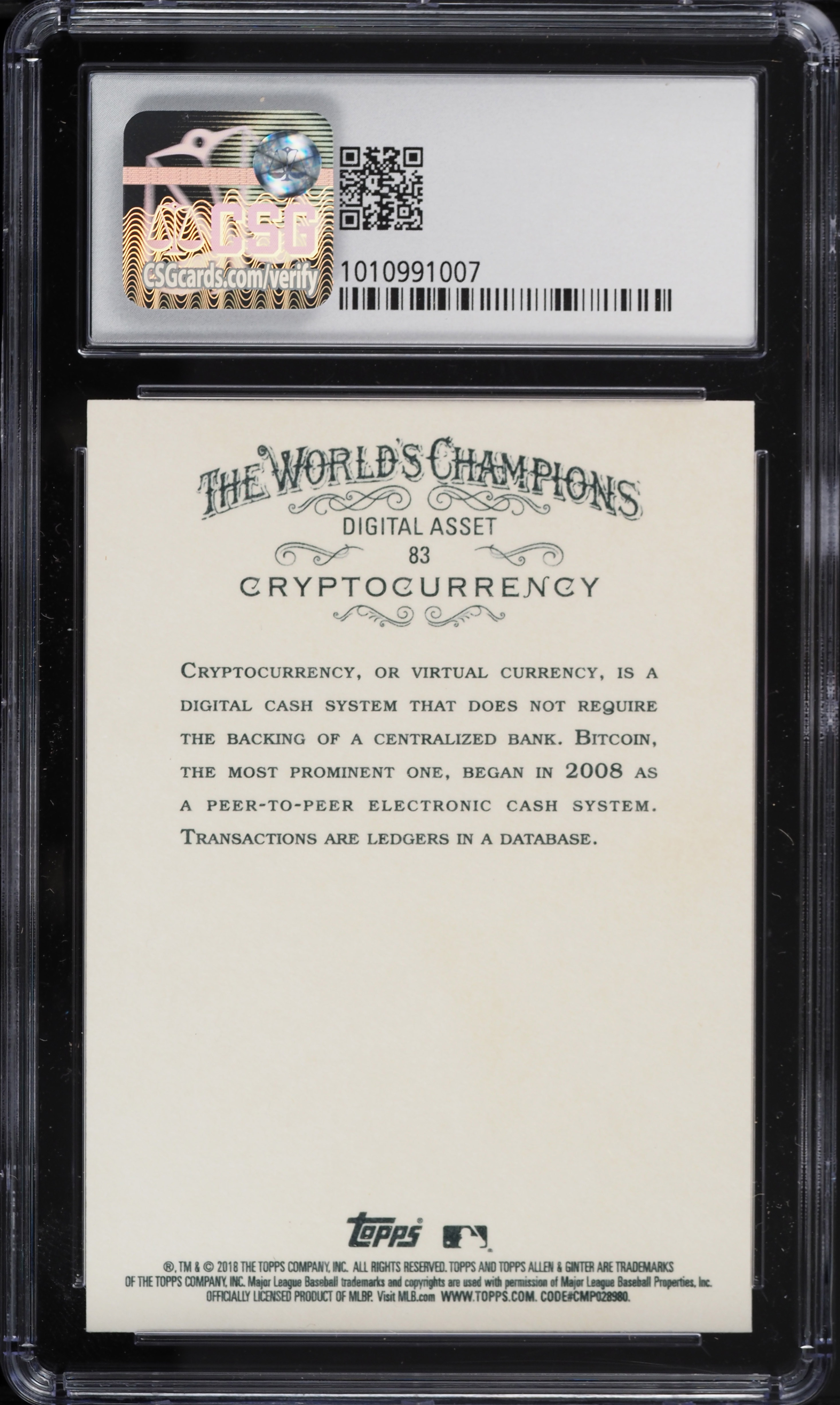 2018 Topps Allen & Ginter Cryptocurrency #83 CSG 9.5 GEM MINT