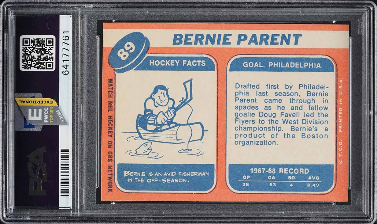1968 Topps Hockey Bernie Parent ROOKIE #89 PSA 7 NRMT