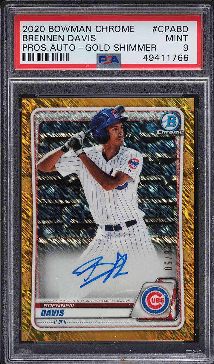 2020 Bowman Chrome Gold Shimmer Brennen Davis ROOKIE AUTO /50 #CPABD PSA 9 MINT
