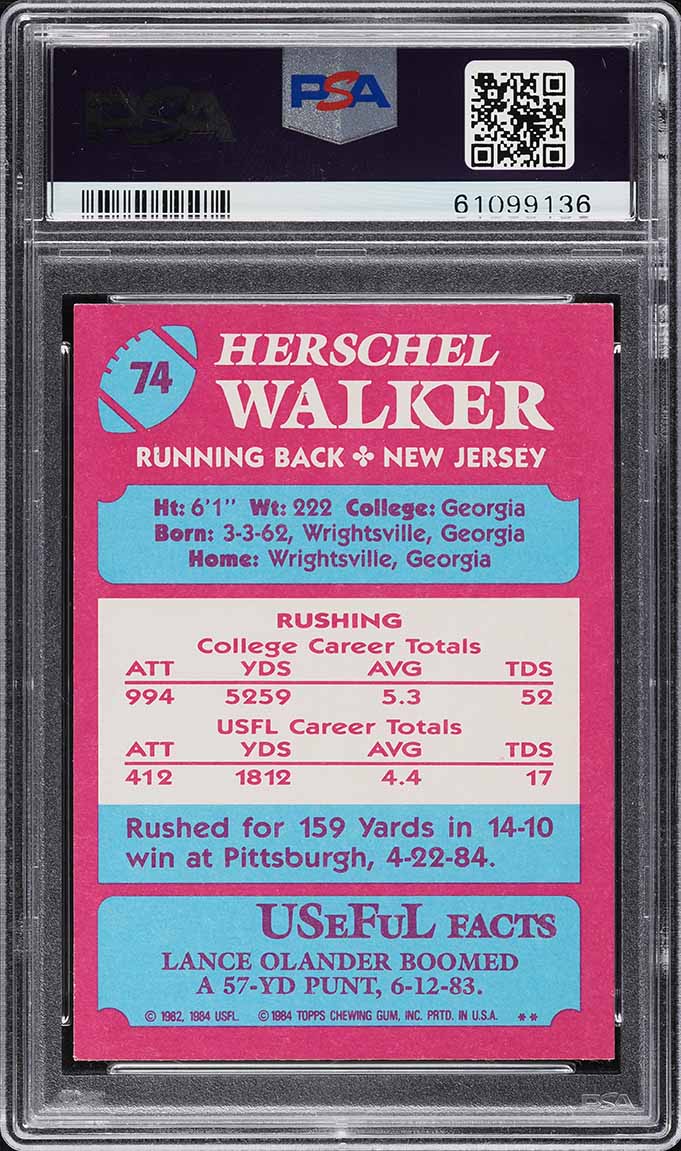 1984 Topps USFL Herschel Walker ROOKIE #74 PSA 8 NM-MT on Fanatics