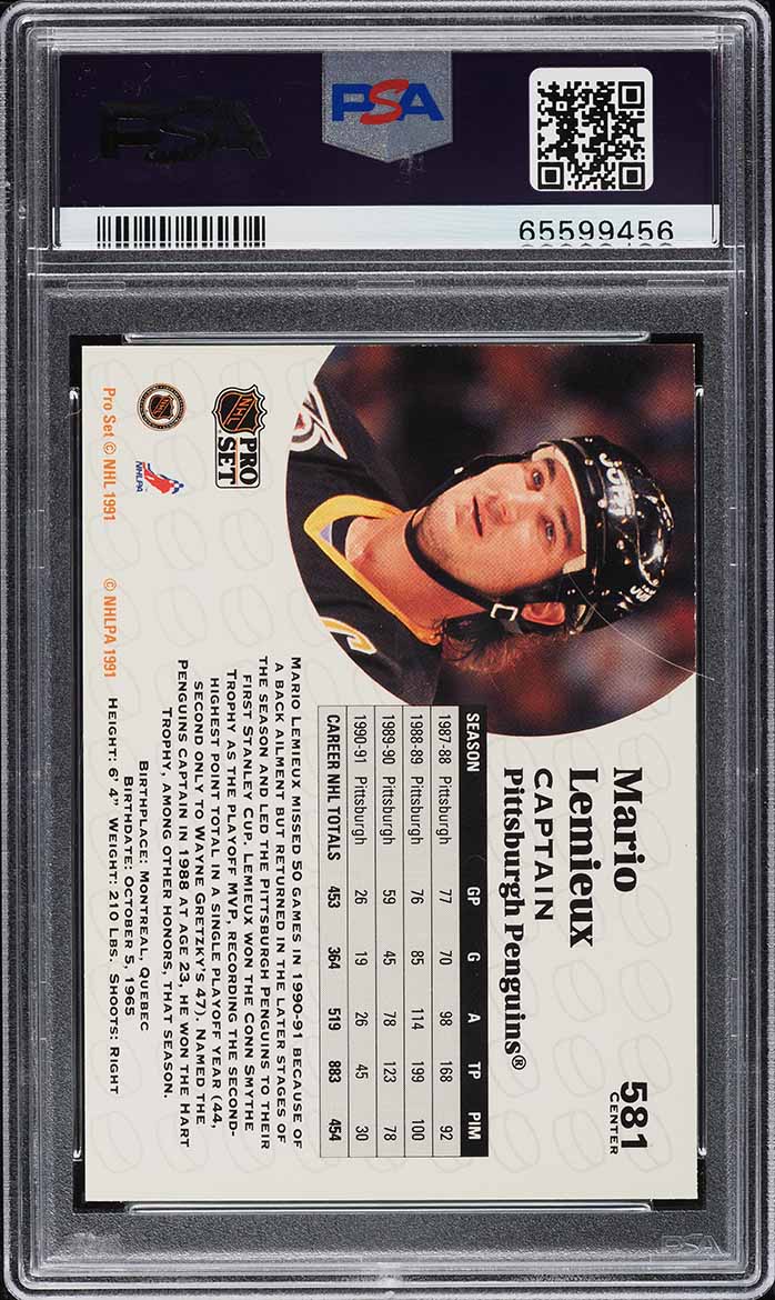 1991 Pro Set Hockey Mario Lemieux #581 PSA 10 GEM MINT