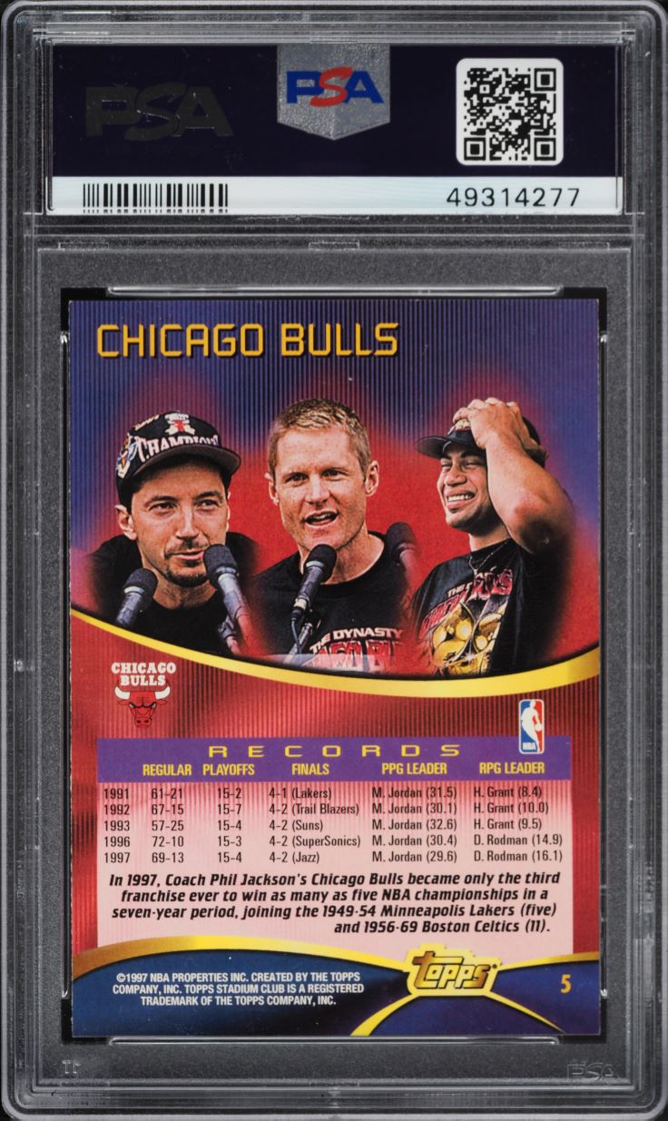 1997 Stadium Club Chicago Bulls w/ Michael Jordan #5 PSA 8.5 NM-MT+