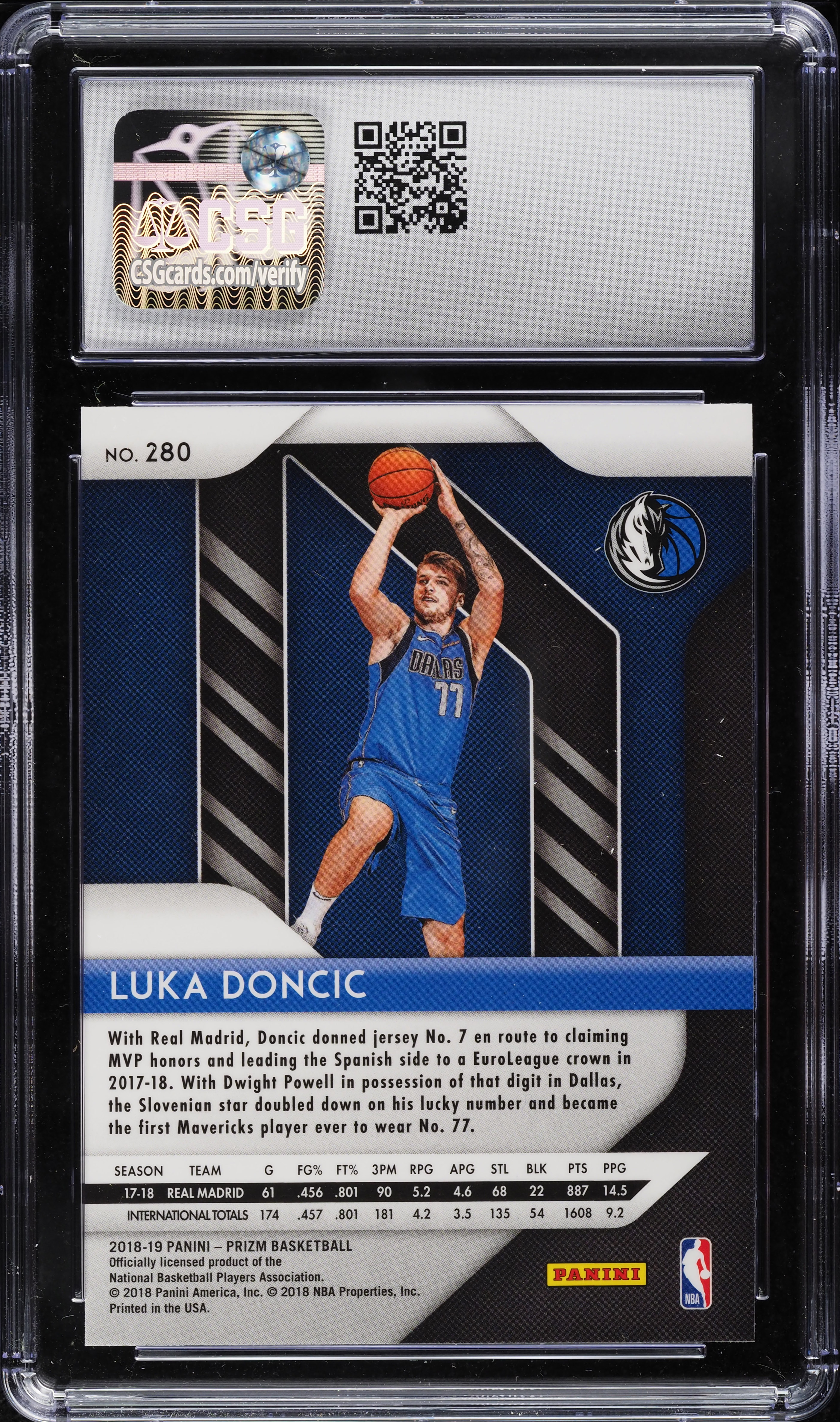 2018 Panini Prizm Luka Doncic ROOKIE #280 CSG 9 MINT on Fanatics