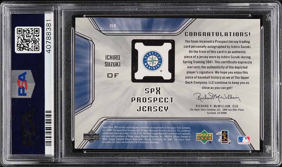 2001 SPx Prospect Jersey Ichiro ROOKIE PATCH AUTO #150 PSA 10 GEM 