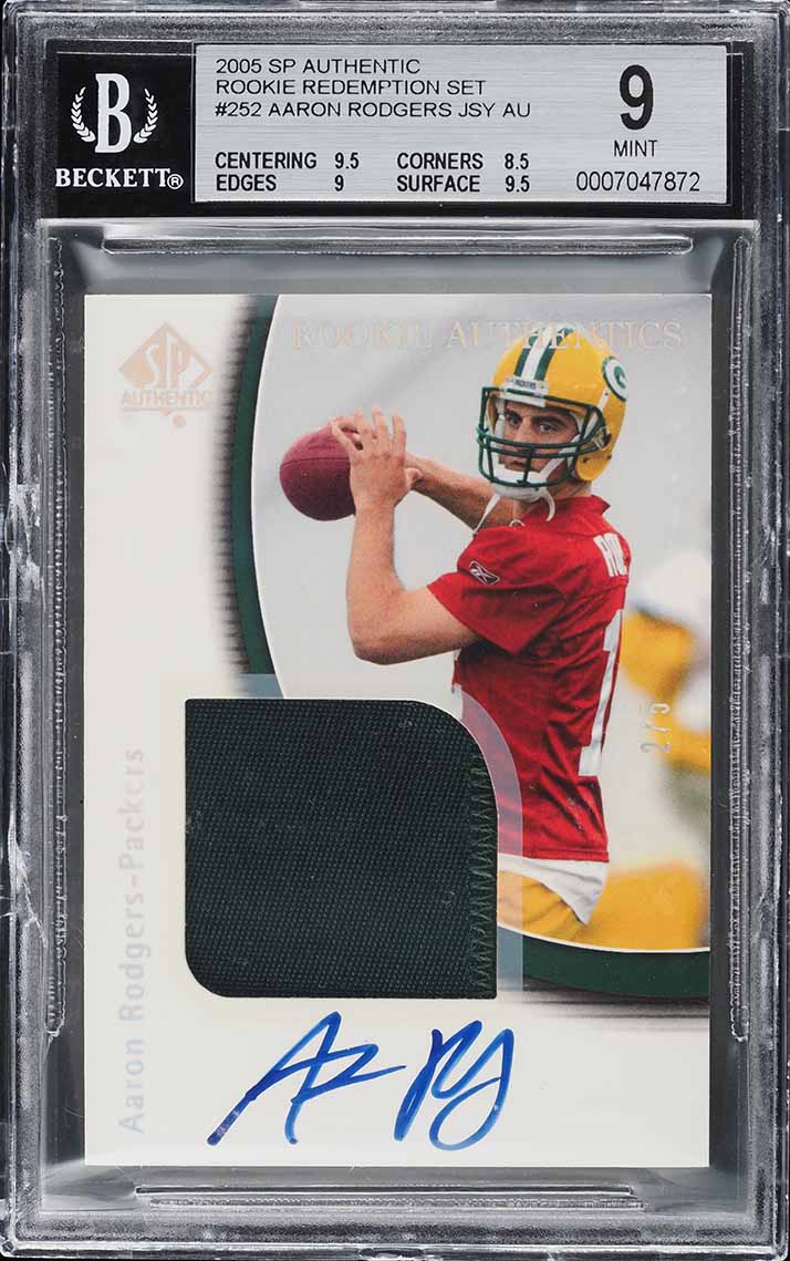 2005 SP Authentic Aaron Rodgers ROOKIE PATCH AUTO /5 #252 BGS 9 MINT