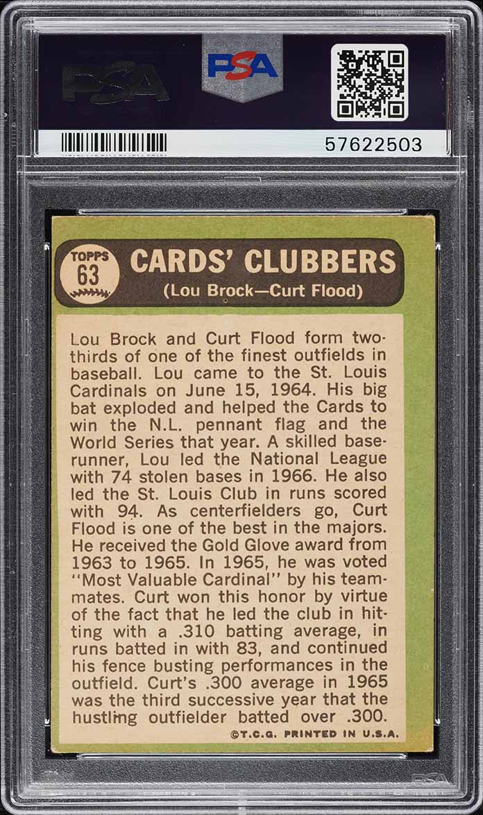 1967 Topps Lou Brock & Curt Flood CARDS CLUBBERS #63 PSA 4 VGEX