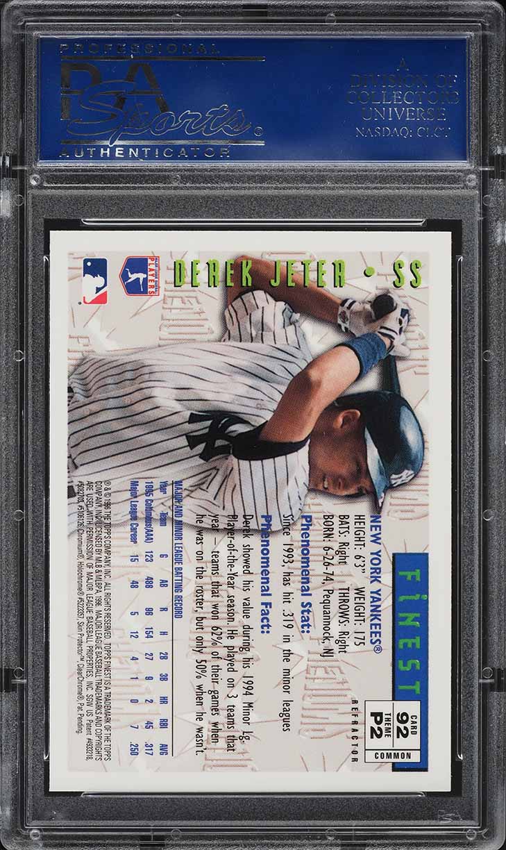 1996 Finest Phenoms Refractor w/ Coating Derek Jeter ROOKIE #92 PSA 10 GEM MINT