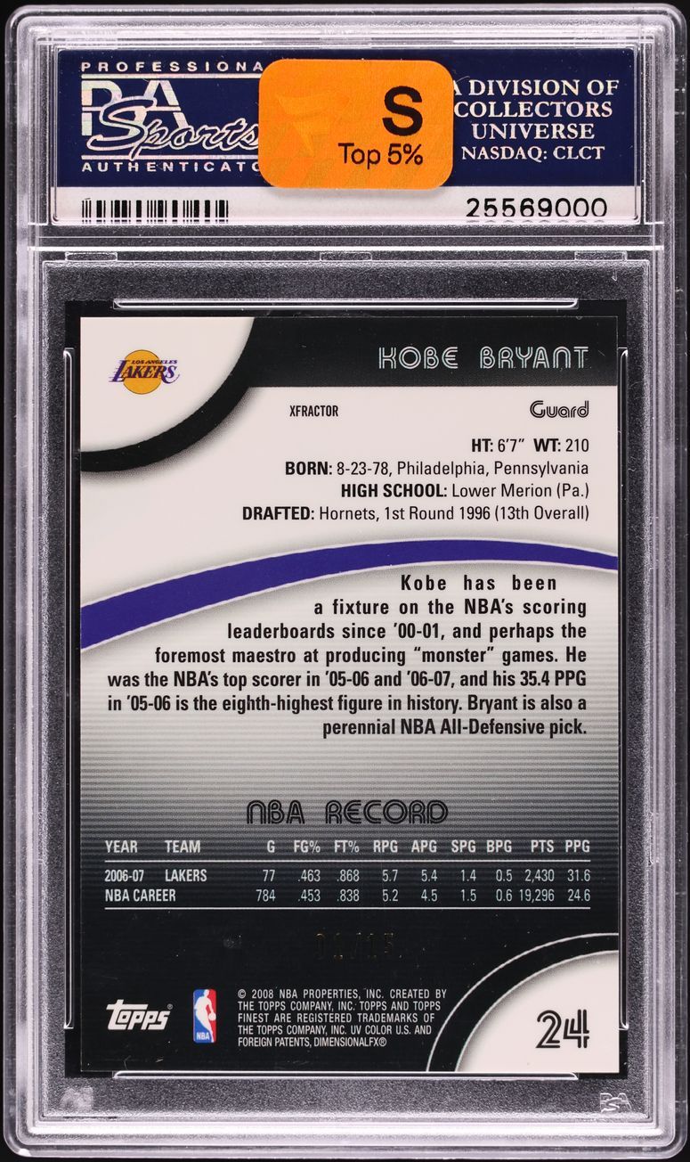 2007 Finest Xfractor Kobe Bryant 1/15 #24 PSA 10 GEM MINT