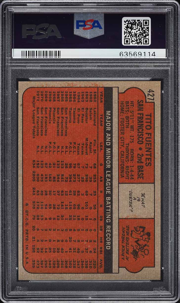 1972 Topps Tito Fuentes #427 PSA 10 GEM MINT
