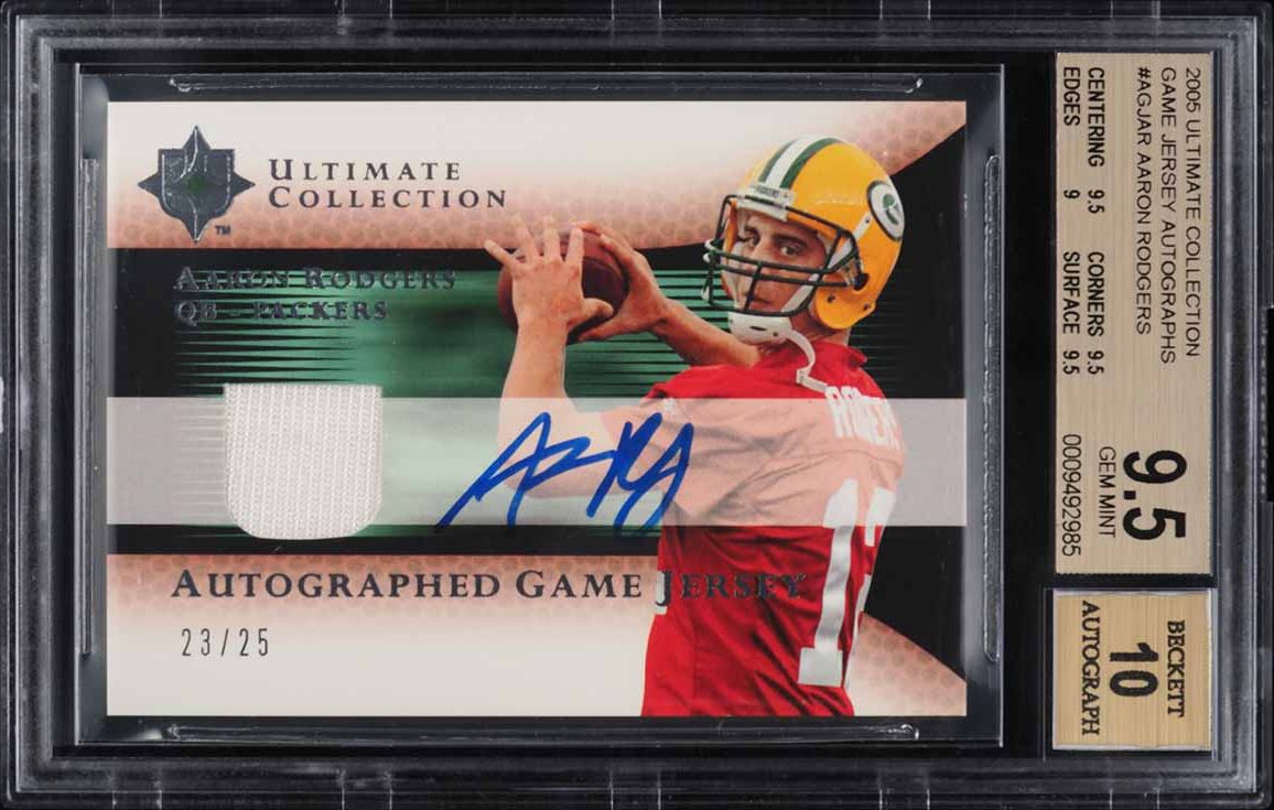 2005 Ultimate Collection Aaron Rodgers ROOKIE PATCH AUTO /25 #AGJ-AR BGS 9.5 GEM