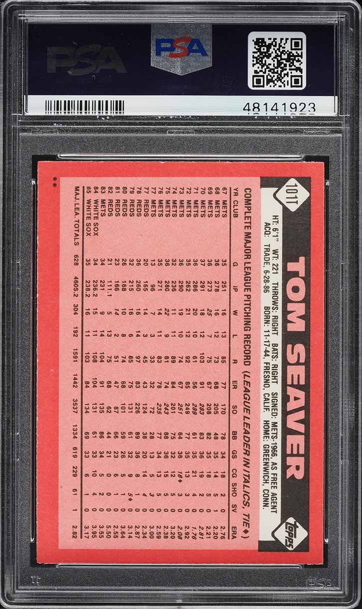 1986 Topps Traded Tom Seaver #101T PSA 10 GEM MINT