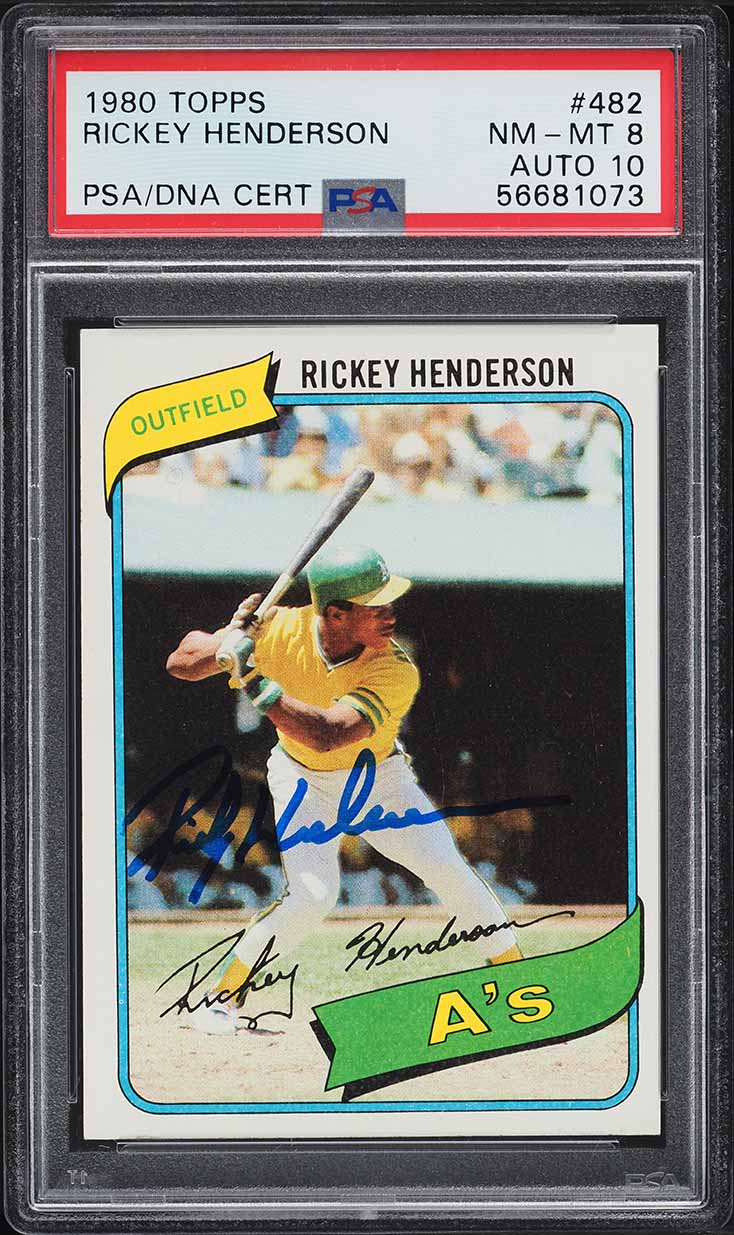 1980 Topps Ricky Henderson ROOKIE AUTO DNA 10 #482 PSA 8 NM-MT on 