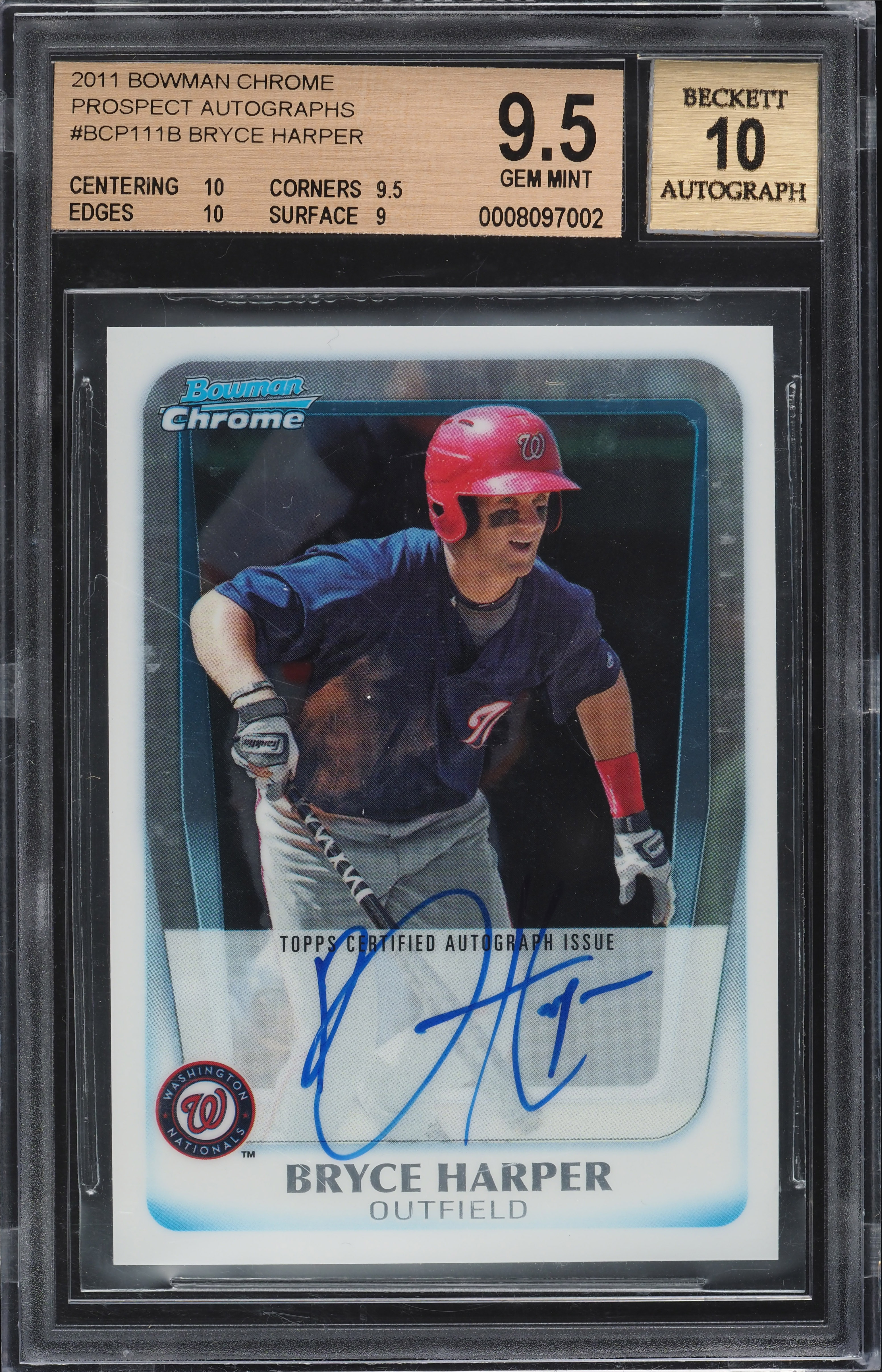 2011 Bowman Chrome Prospects Bryce Harper ROOKIE AUTO #BCP111 BGS