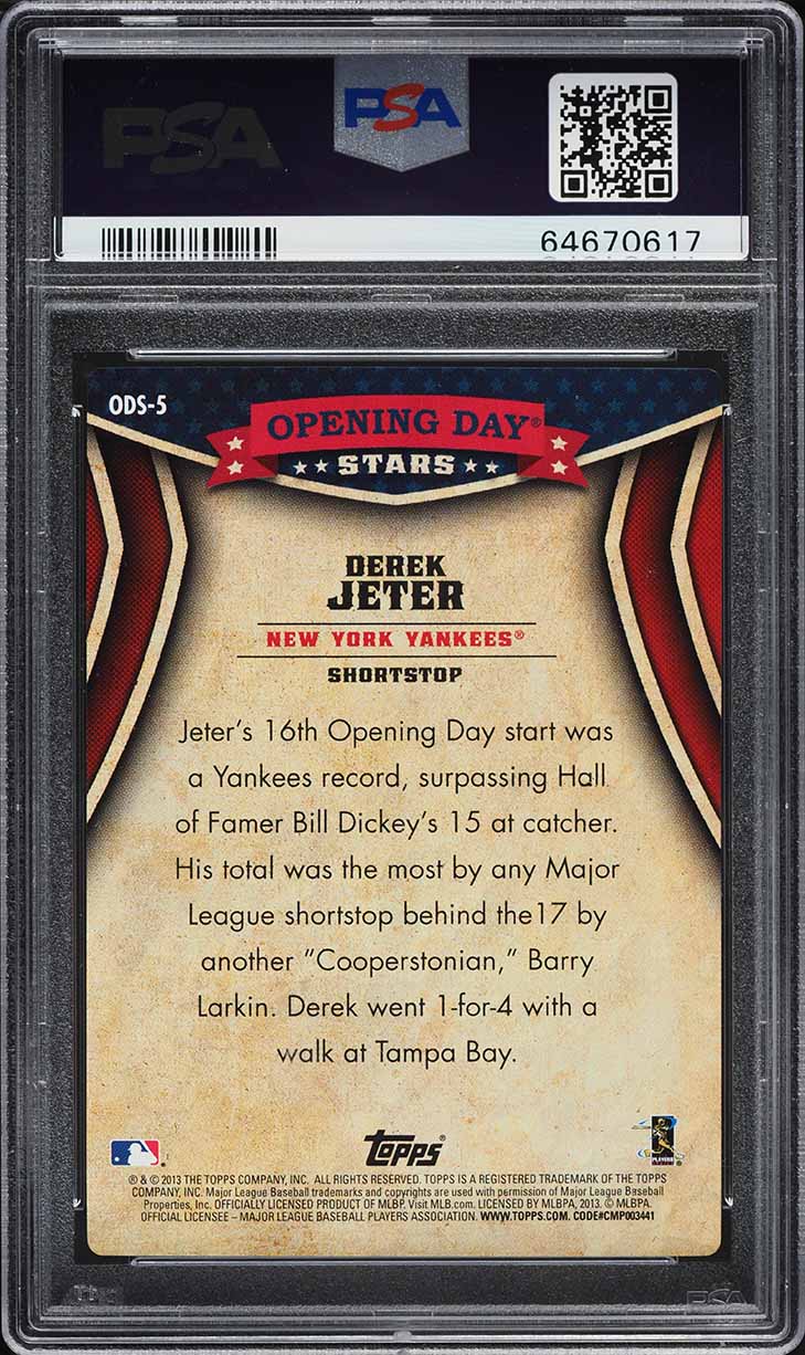 2013 Topps Opening Day Stars Derek Jeter #ODS-5 PSA 10 GEM MINT
