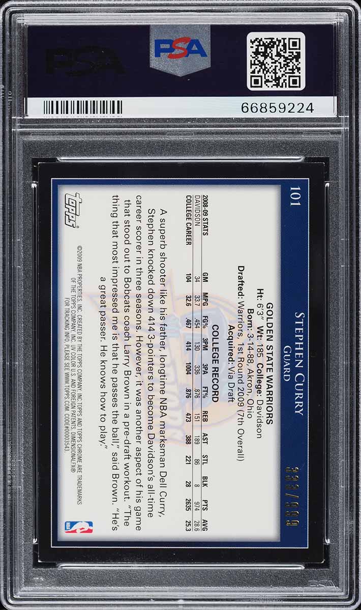 2009 Topps Chrome Stephen Curry ROOKIE /999 #101 PSA 7 NRMT